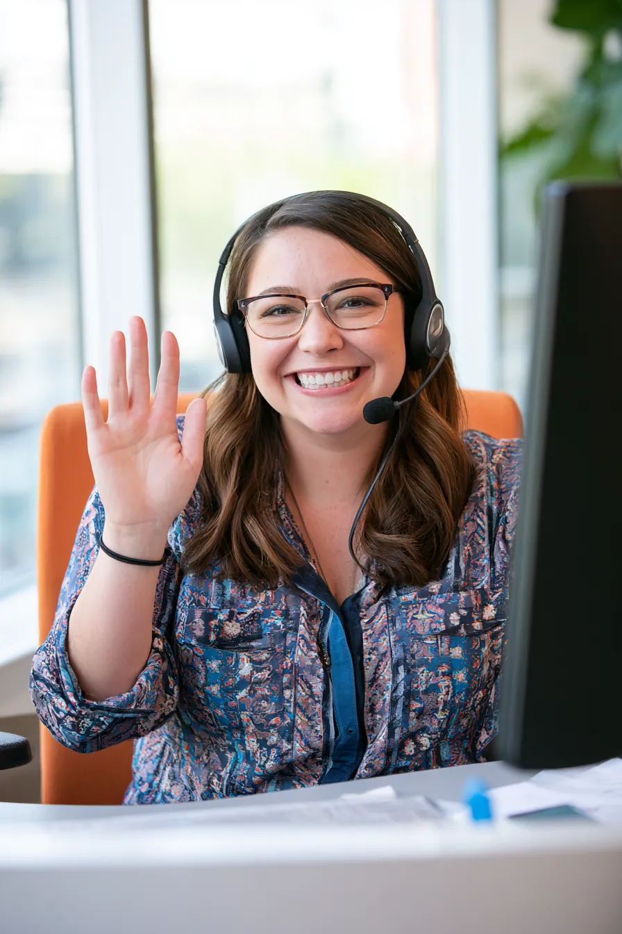 Uplyft Capital customer support team member waving from her desk