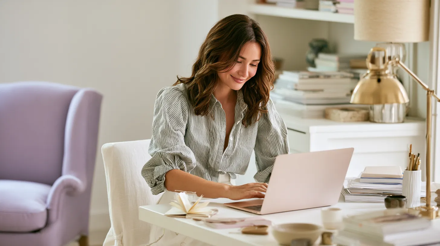 Woman closing her laptop with relief after consolidating debt with an Uplyft Capital loan